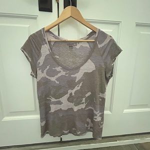 Camouflage sheer linen and silk t-shirt.